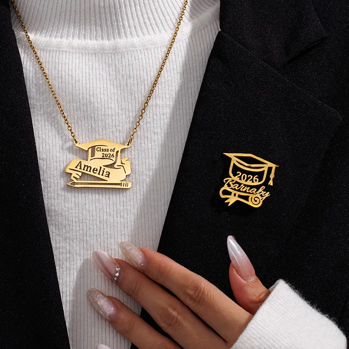 Authentic Auxauxme Custom Name Graduation Necklace Brooch Personazlied Class Of Grad Cap Diploma Pendant Pin
