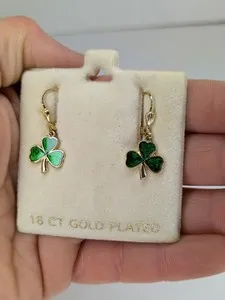 Authentic Vintage SOL D'OR  Irish Clover Shamrock 18 CT Gold plated Earrings Ireland