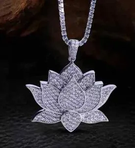 Authentic The Eternal Blossom: 2Ct Moissanite Lotus Pendant in Radiant White Gold Plate