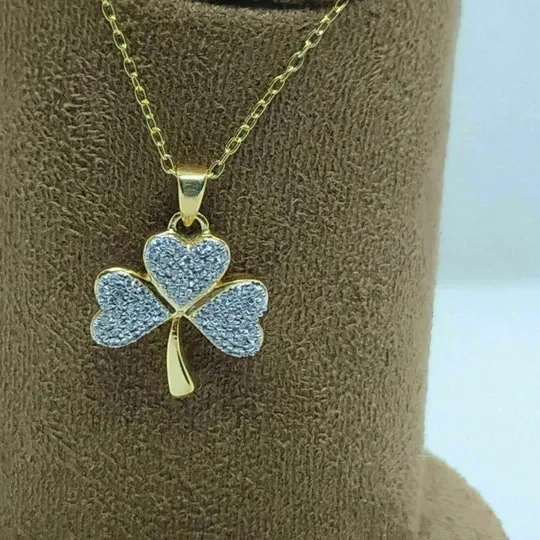 Authentic 1Ct Real Round Moissanite Shamrock Pendant 14K Yellow Gold Plated Free Chain