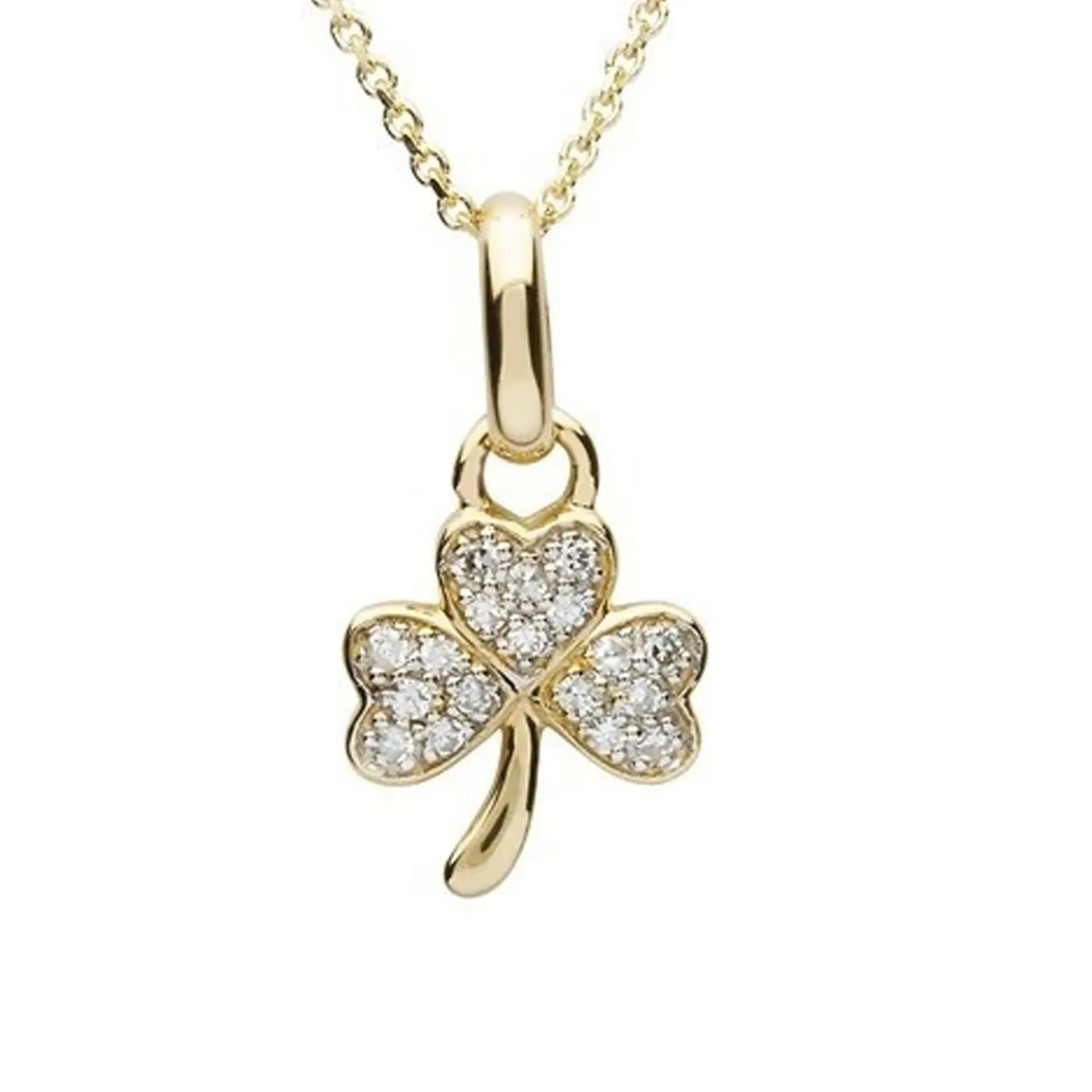Authentic 14k Yellow Gold Plated 0.15ct Real Moissanite Shamrock Pendant Clover Necklace