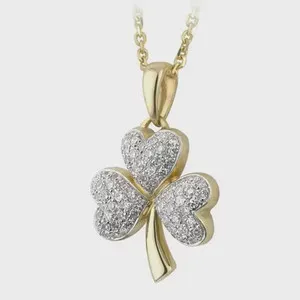 Authentic 0.53 CT Moissanite Shamrock Pendant 14K Gold Plated Silver 18" Adjustable Chain