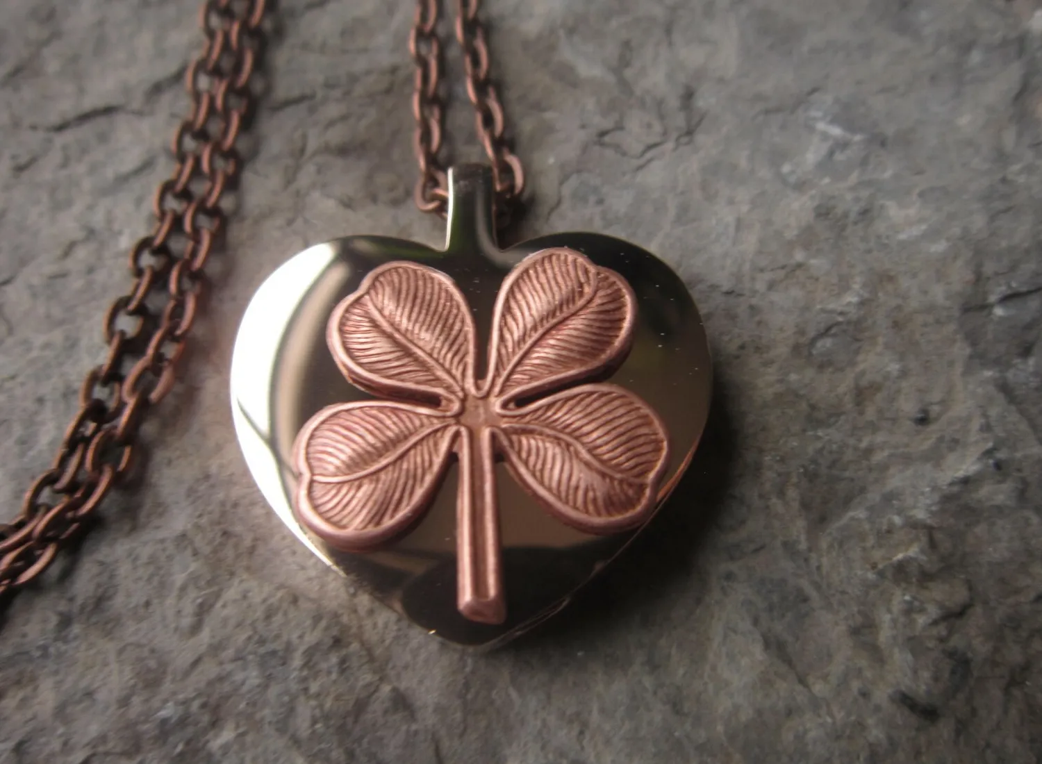 Authentic ROSE GOLD PLATED STAINLESS STEEL IRISH SHAMROCK URN NECKLACE - MOURNING, ASHES
