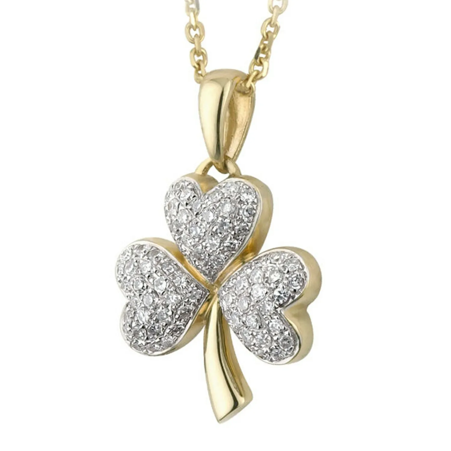 Authentic 14k Yellow Gold Plated 0.53ct Round Cut Moissanite Shamrock Pendant Necklace 18"