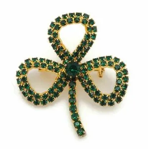 Authentic 3.50Ct Round Cut Simulated Emerald Green Shamrock Brooch 925 Silver Gold Plated