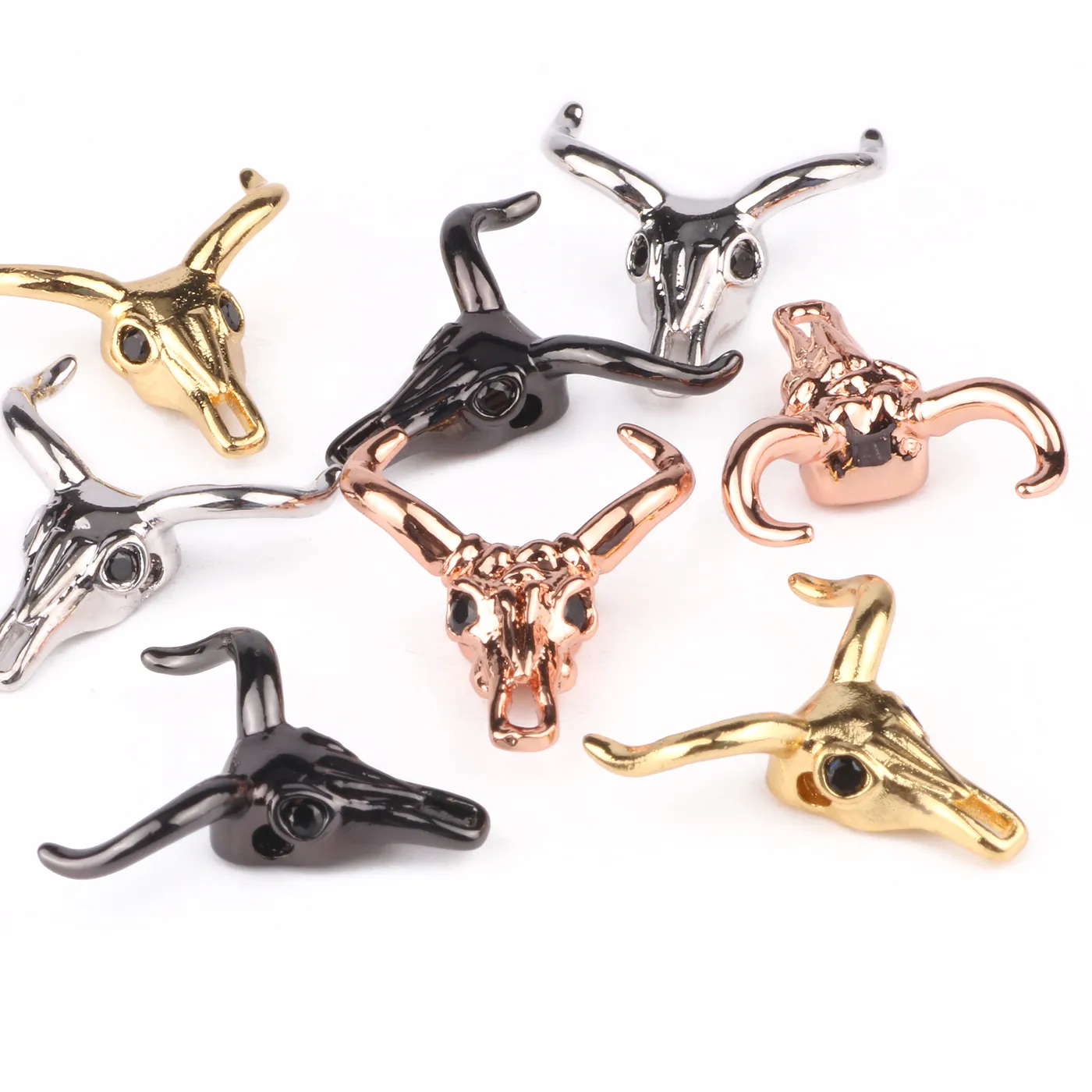Authentic 4 Color Gold Silver Color Bull Head Beads Jewelry Accessories Black Zirconia Spacer Diy Bracelet Making 3Pc