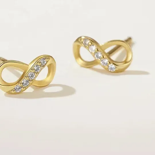 Authentic Infinity Stud Earrings 14k Yellow Gold Plated 1.10CT Round Cut Lab Grown Diamond