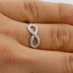 Authentic Stunning Infinity Band Ring Round Cut Simulated Diamond In 14k White Gold Plated