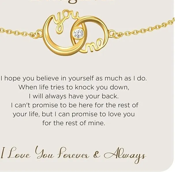 Authentic 18K Gold Plated S925 'To My Daughter' Infinity Bracelet w/Interlocking Circles