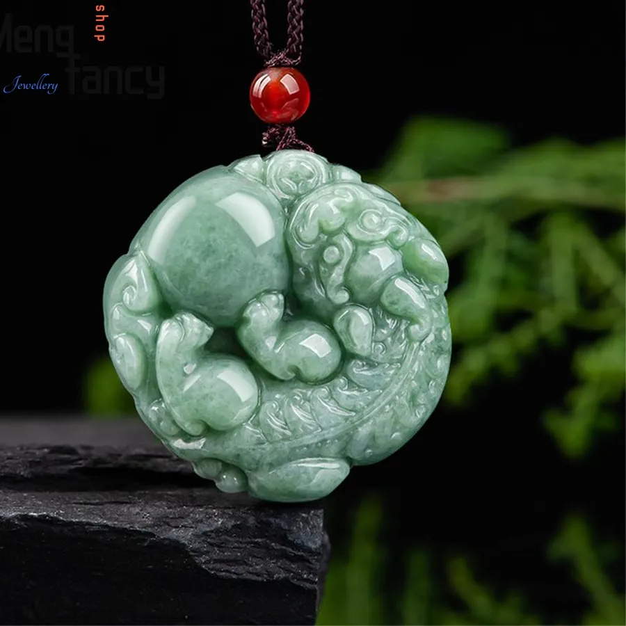 Authentic The Celestial Guardian of Abundance: Natural Icy Jadeite Pixiu and Ruyi Talisman