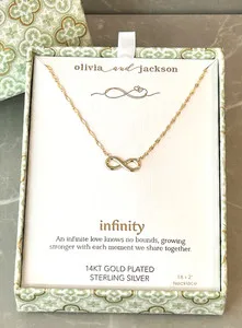 Authentic Olivia & Jackson Infinity Necklace 14KT Gold Plated Sterling Silver 16”+2”