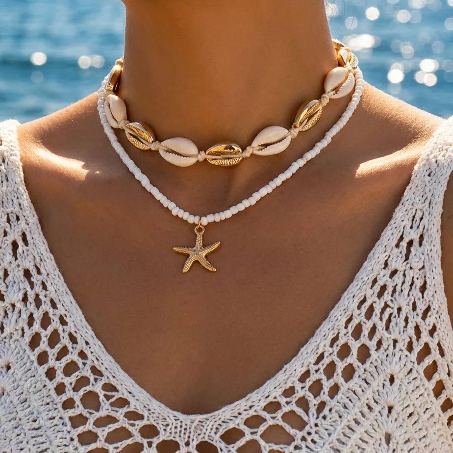 Authentic Celestial Tides: Starfish & Rice Bead Amulet for Women
