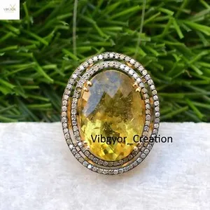 Authentic Radiant Sunlight Amulet: Lemon Topaz and Gold-Plated Silver Ring