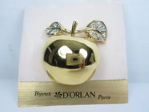 Authentic D'Orlan Gold Plated Shiny Apple Brooch with Swarovski Crystals - 8164