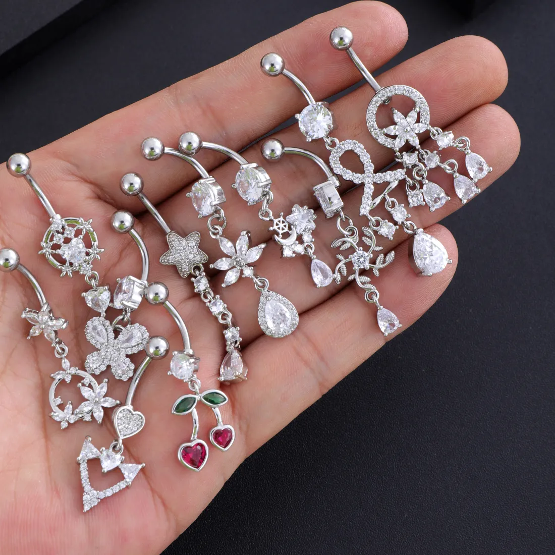 Authentic Celestial Cherry Wind‑Chime Navel Talisman – Golden Crystal Dangle