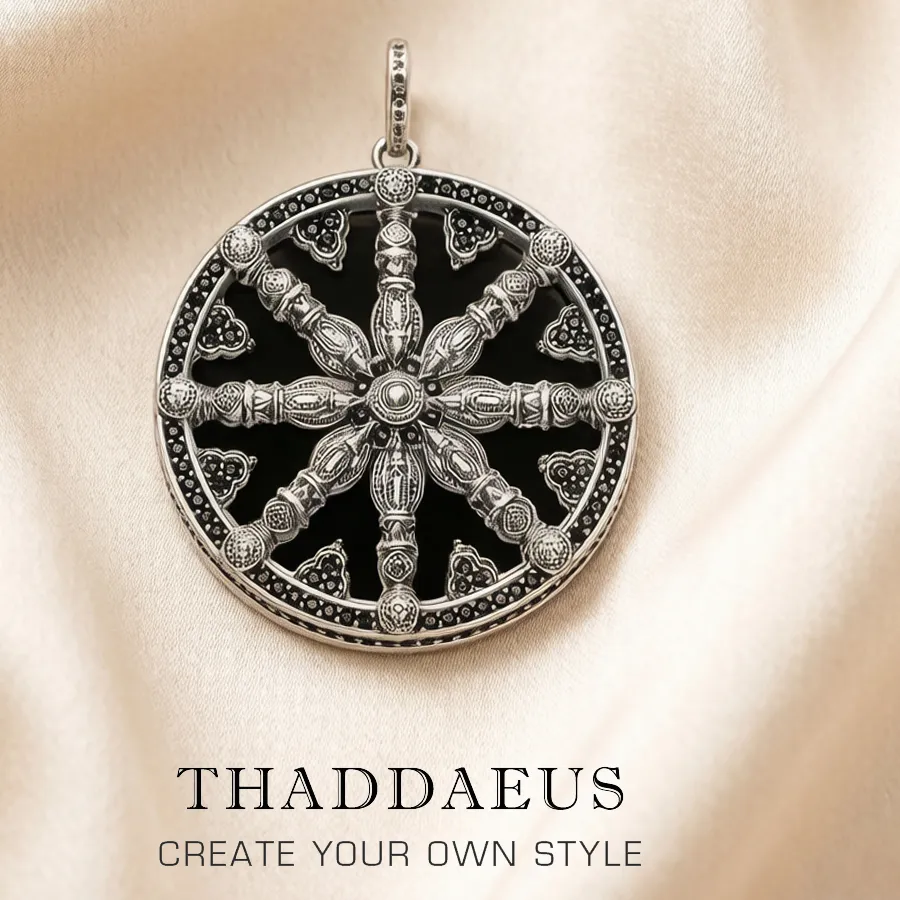 Authentic Wheel Of Karma Pendant Sacred Geometry Talisman In 925 Sterling Silver
