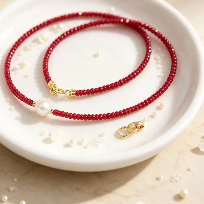 Authentic The Sacred Karma Ruby and Pearl Alignment Necklace