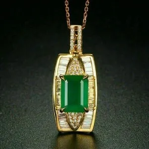 Authentic The Verdant Heart Elongated Retro Emerald Pendant in 14K Yellow Gold Plated