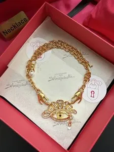 Authentic The Gilded Hand of Fate: Schiaparelli Retro Luxury Palm Devil's Eye Crystal Gold-Plated Necklace