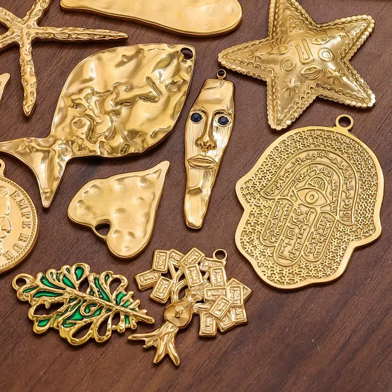 Authentic 5pcs Charms Large Fish Starfish Hamsa Hand Gold Pendant for DIY Women Necklace Earrings Jewelry Making Supplies