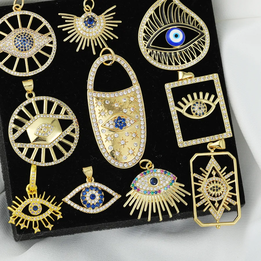 Authentic Juya 18K Gold Plated Cz Paved Decorative Enamel Hamsa Hand Fatima Greek Evil Eye Charms For DIY Turkish Talisman Jewelry Making
