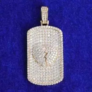 Authentic Heart of Devotion: 2.20ct Moissanite Broken Heart Dog Tag Pendant