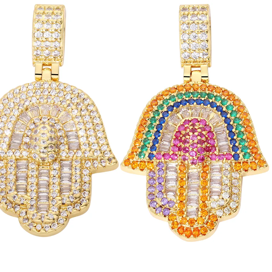 Authentic Juya 18K Gold Plated Rainbow Zirconia Greek Evil Eye Hamsa Hand Of Fatima Charms For DIY Turkish Talisman Jewelry Making