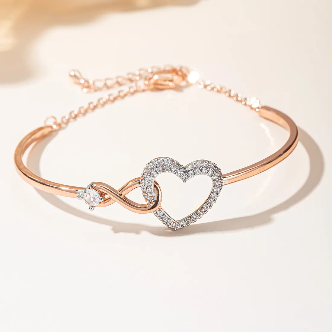 Authentic 3 Colors Infinity Love Heart Bracelet for Women - Rose Gold/Silver/Gold Plated CZ Bangle Adjustable Chain Jewelry for Valen
