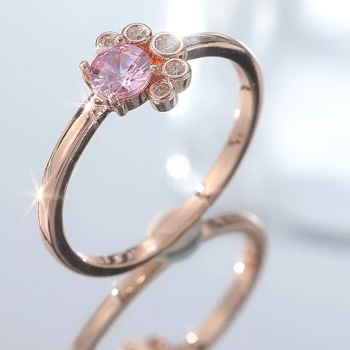 Authentic Fashion Simple Rose Gold Synthetic Zircon Cluster Ring For Women Exquisite Infinity Rings Anniversary Jewelry Gifts