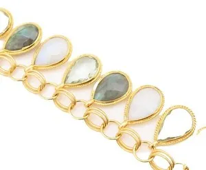 Authentic Enchanted Silver Bracelet with Gold‑Veiled Gemstones