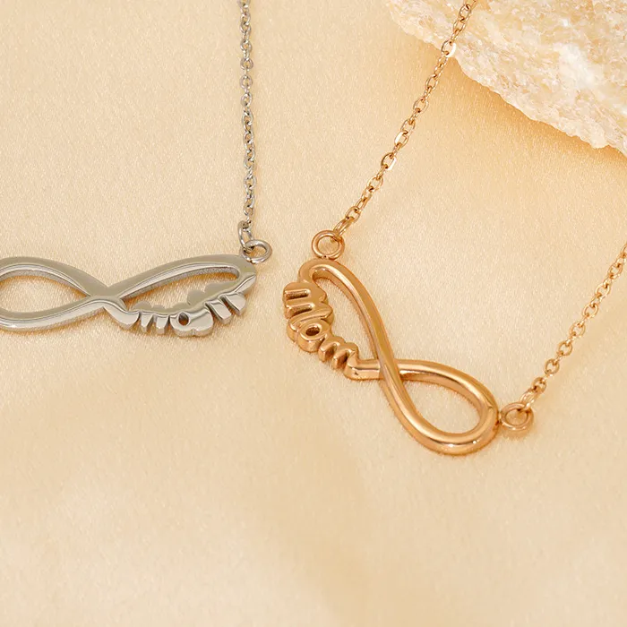 Authentic Infinity Love You Forever Mom Stainless Steel Necklace Rose Gold Silver Colorfast Mother's Day Gift Charm Necklace Women Jewelry