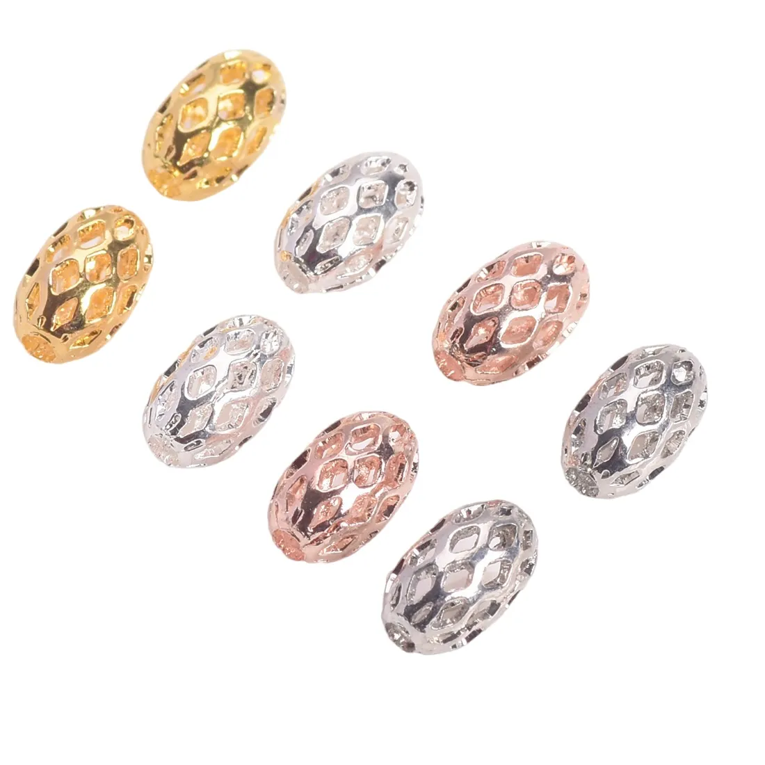 Authentic 20Pcs 8X5Mm Hollow Mesh Oval Shape Gold Silver Color Loose Beads For Jewelry Making Diy Findings