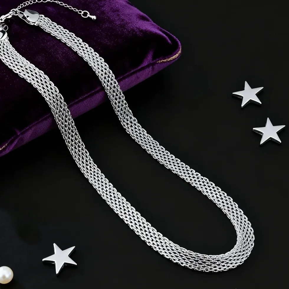 Authentic 925 Sterling Silver 10Mm Width Mesh Chain Necklaces Jewelry Designer