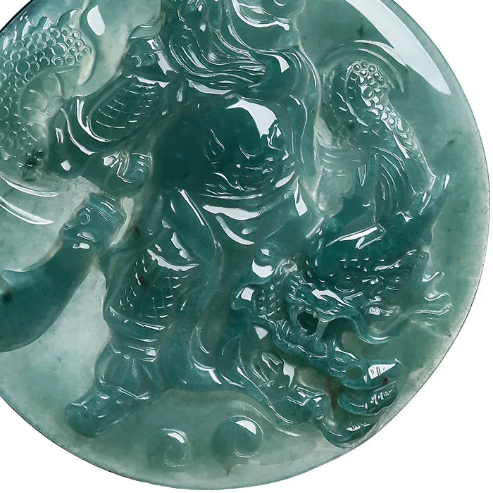 Authentic Natural Myanmar Jadeite Lord Guan Pendant Necklace Talismans Real Jade