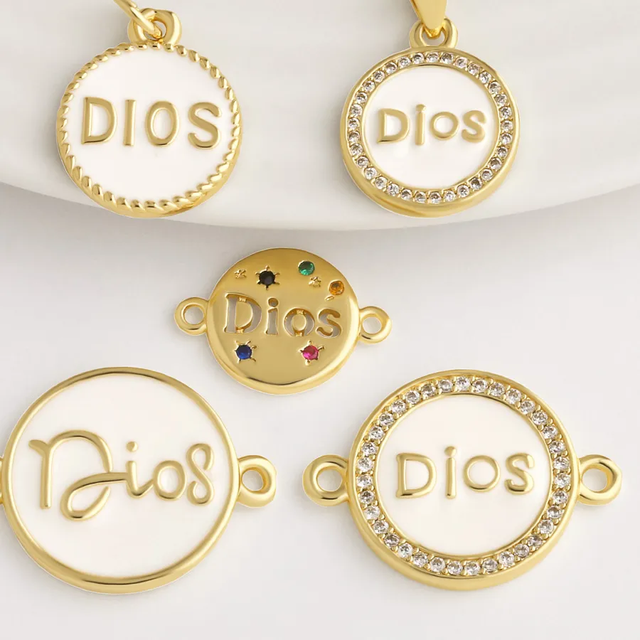 Authentic Ocesrio Dios Letter Pendant Gold Plated Enamel Faith Charms For Diy Catholic Bracelet Jewelry Making Supplies Chma651