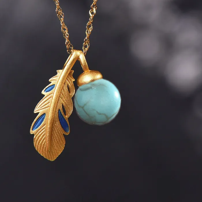 Authentic The Celestial Feather of Ancient Turquoise: A Talisman of Ethereal Grace