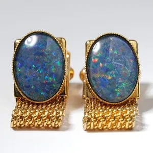 Authentic Mystic Trident: Gold‑Plated Black Opal Mesh Cufflinks