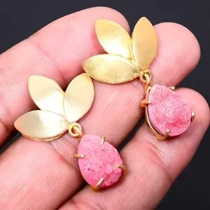 Authentic Radiant Rose Aura: Titanium Agate Drusy Talisman Earrings