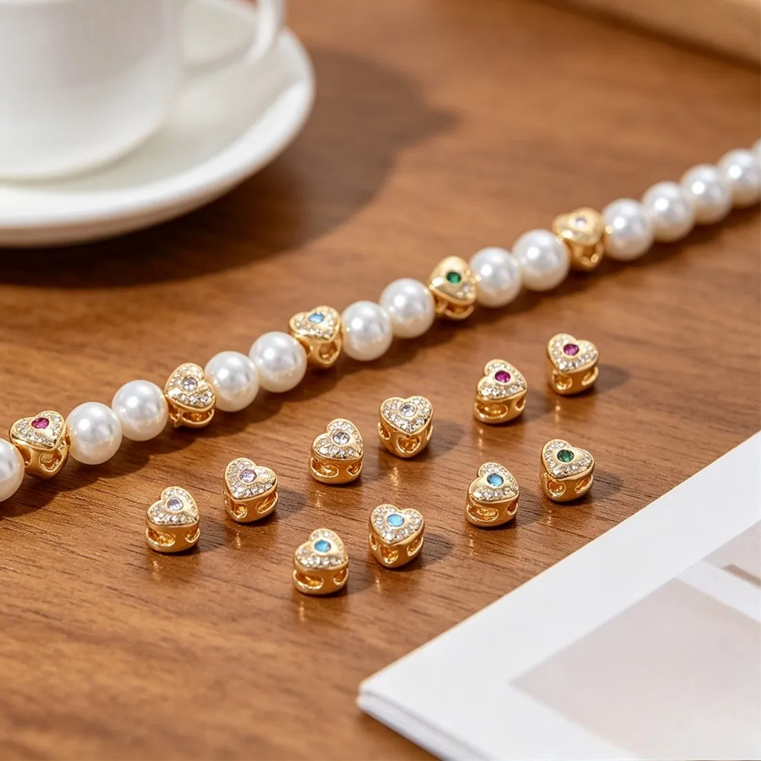 Authentic Radiant Heart of Eternal Affection: Gilded Cubic Zirconia Spacer