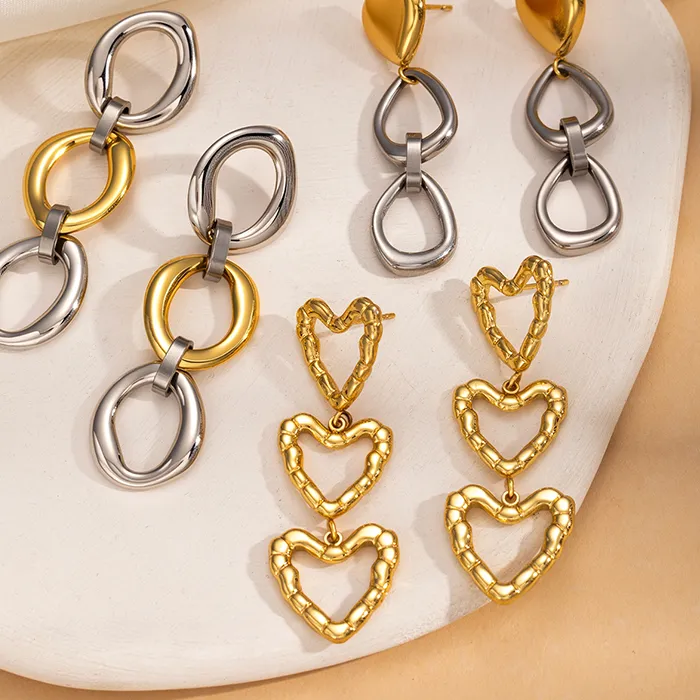 Authentic Tapestry of the Eternal Heart: Geometric Tassel Drop Earrings in Luminous Steel