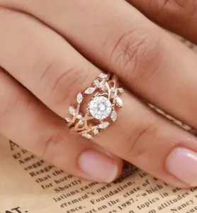 Authentic The Verdant Crown: Twig and Leaf Moissanite Ring Set