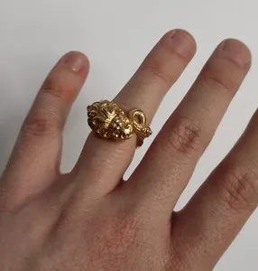 Authentic The Sovereign Gaze: Antique Victorian Gold-Plated Silver Lion Ring with Diamond Eyes
