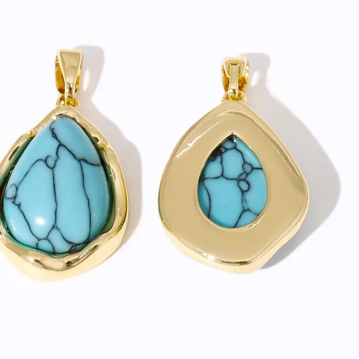 Authentic Celestial Drop of Azure Wisdom: The 18K Gold-Plated Turquoise Talisman