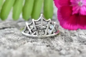Authentic Embracing Web of Destiny - 14k White Gold Plated Silver Spider Web Ring