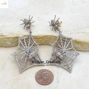 Authentic Webs of Gilded Shadow: Pave Diamond Spider Web Earrings