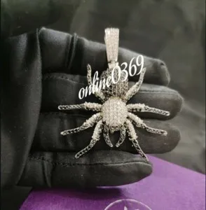 Authentic The Weaver of Shadows: 3D Spider Pendant in White Gold Plated Silver with Black Cubic Zirconia