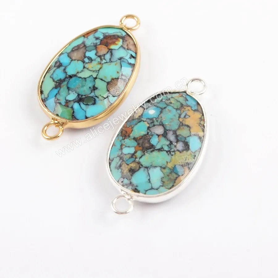 Authentic Simple Turquoise Pendant Gold Plated Natural Stone Faceted Charm For Jewelry Marking DIY Necklace Bracelet Accessories Wholesale