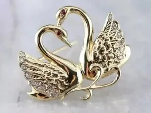 Authentic The Eternal Bond Two Swans Golden Brooch