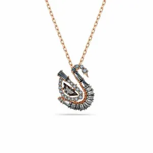 Authentic The Obsidian Swan of Ethereal Grace: 18K Rose Gold Pendant