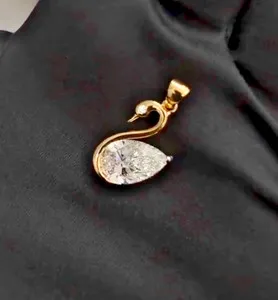 Authentic The Swan of Light Pear Cut Diamond Pendant in 14K Yellow Gold Plated